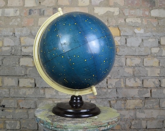 Globe céleste scientifique des années 1950 : RARE original éducatif vintage de Räth, constellations du ciel nocturne, étoiles, voie lactée, astronomie, espace, antique