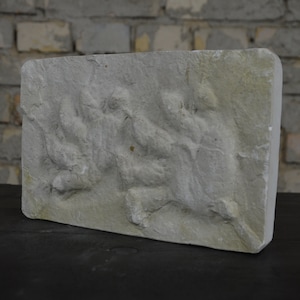 Fossile di fiori, calco in gesso vintage, paleontologia: originale 1920 scuola tedesca aula educativa modello insegnamento riproduzione Fern