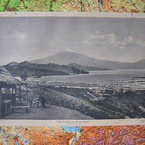 Mont Fuji, Fujiyama, Japon : affiche murale originale d'une école éducative allemande des années 40, impression photo japonaise vintage en noir et blanc