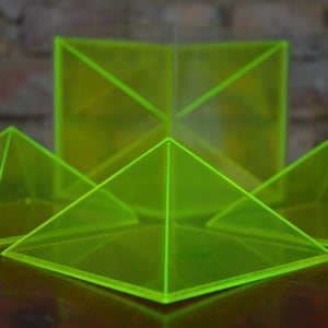 Pyramids & Cubes, Volume, acrylic geometric shape classroom model, math: original vintage 1980s German geometry visual aid math transparent