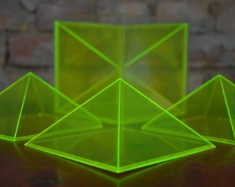 Pyramids & Cubes, Volume, acrylic geometric shape classroom model, math: original vintage 1980s German geometry visual aid math transparent