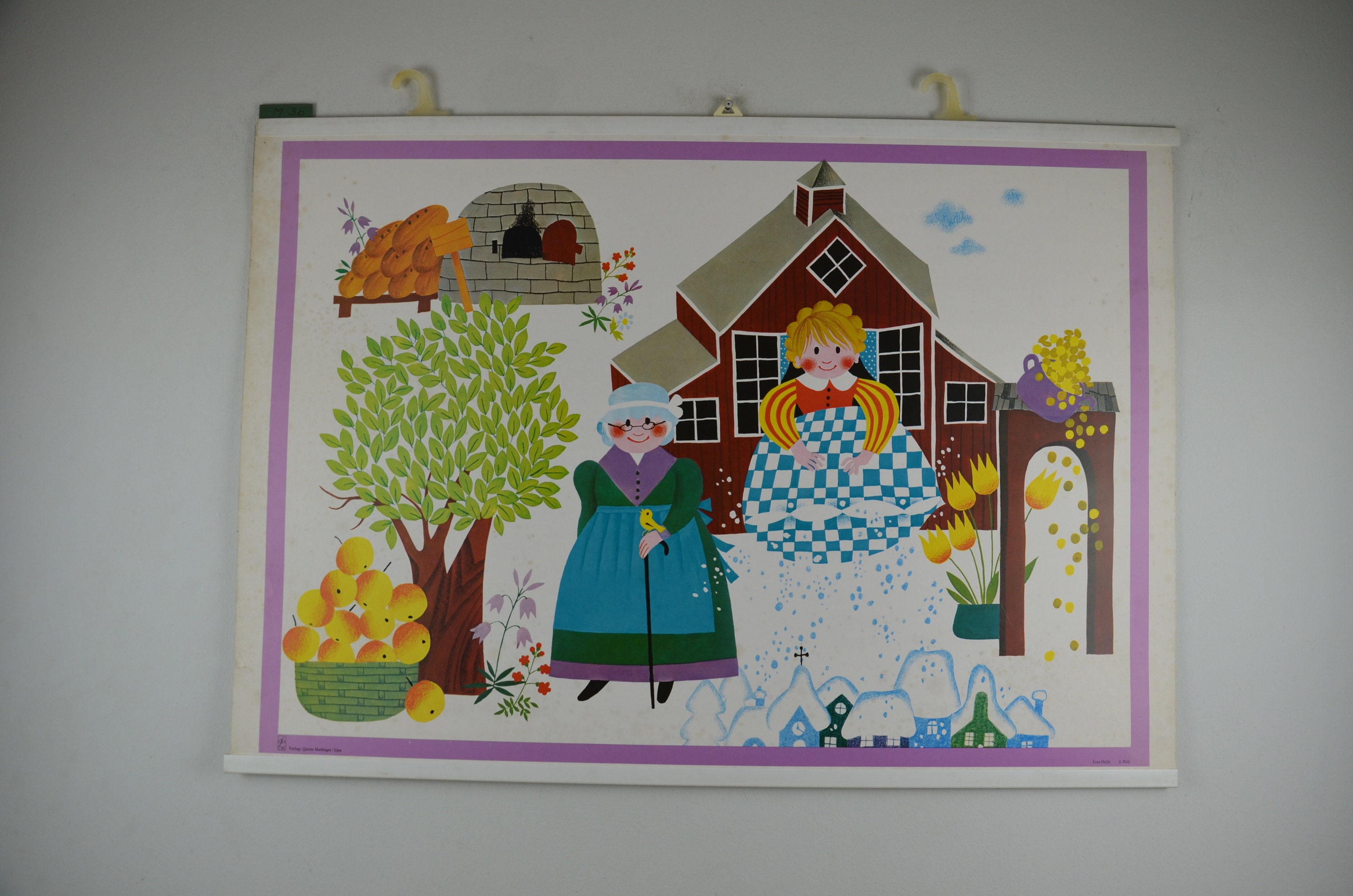 Jahre Vintage Märchen: Grimm Illustration Holle, Brüder original Schule Plakat österreichische Etsy Österreich - Wanddiagramm Kinder MCM Schnee Frau pädagogische 1970er druck