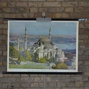 Istanbul, Türkei, Süleymaniye Moschee, Altın Boynuz: Original Vintage 1970er Lehrposter Schule Wandkarte Roll down Druck Foto
