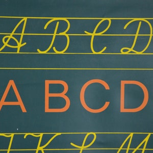 Alfabeto cursivo e impreso, idioma alemán, letras: original vintage de la década de 1980 gran gráfico de pared escolar póster educativo roll down tipografía
