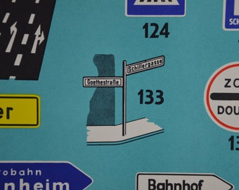 large vintage poster: German school wall chart 1960s road signs traffic signage pictograms Graphic design Autobahn speed limit 60s poster