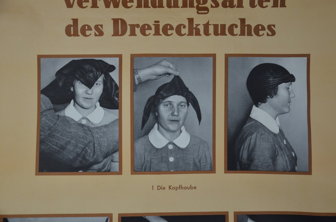 Behelfsbinden, Dreieckstuch, Erste Hilfe: original vintage 1950er Jahre  Medizinisches Lehrposter Schule Wandkarte Druck Krankenschwester - .de