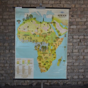 Arbres d’Afrique, Carte botanique: original vintage des années 1960 Affiche éducative allemande carte murale de l’école rouler vers le bas safari forêt tropicale végétation