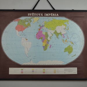Gran mapa del Mundo; Colonias: cartel original de la escuela educativa checa de la década de 1980 rodar por la carta de pared Historia de geografía imperialismo