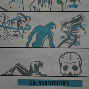 Sauerstoffmangel Asphyxie, Tauchen: Original Vintage 1960er Jahre Medizinisches Lehrposter Schule Wandkarte Druck Taucher Ozean Mid Century