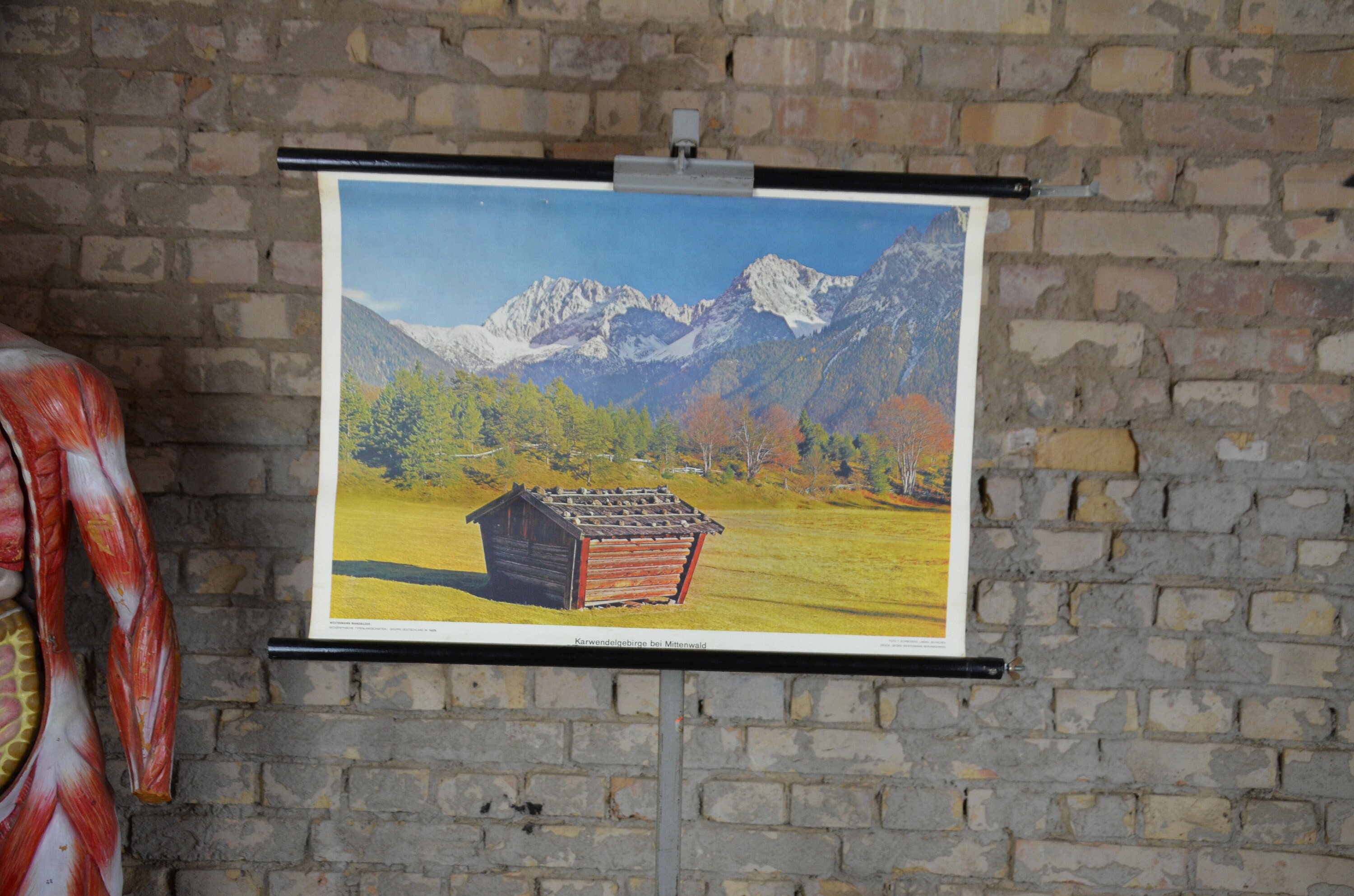 Karwendel, Mittenwald, German Alps: original vintage 1970s German educational poster school wall chart roll down print photo Bavaria cottage