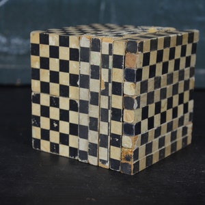 Wooden cube, 1800s geometric shape classroom model: original antique German educational geometry visual aid math science volume vintage
