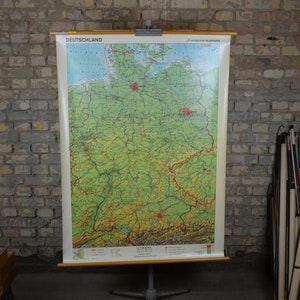 Große Schulwandkarte von 1991: Original Vintage Deutsche Lehrkarte Schulwandkarte Rollkarte Rollkarte