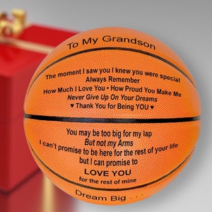 Personalized Basketball To My Grandson Sports Gift from Grandma and Grandpa. Includes a Basketball Display Stand, and beautiful gift wrap.