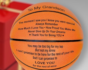 Personalized Basketball To My Grandson Sports Gift from Grandma and Grandpa. Includes a Basketball Display Stand, and beautiful gift wrap.