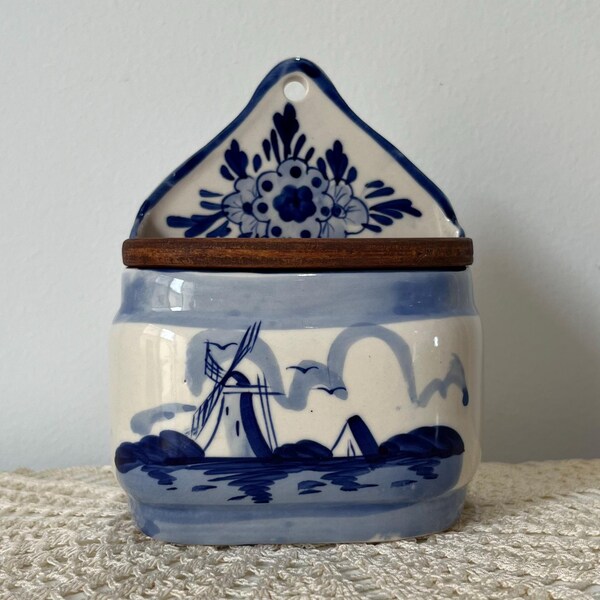 Blue Delft Holland Salt Box | Vintage, Hand-Painted & Hangable