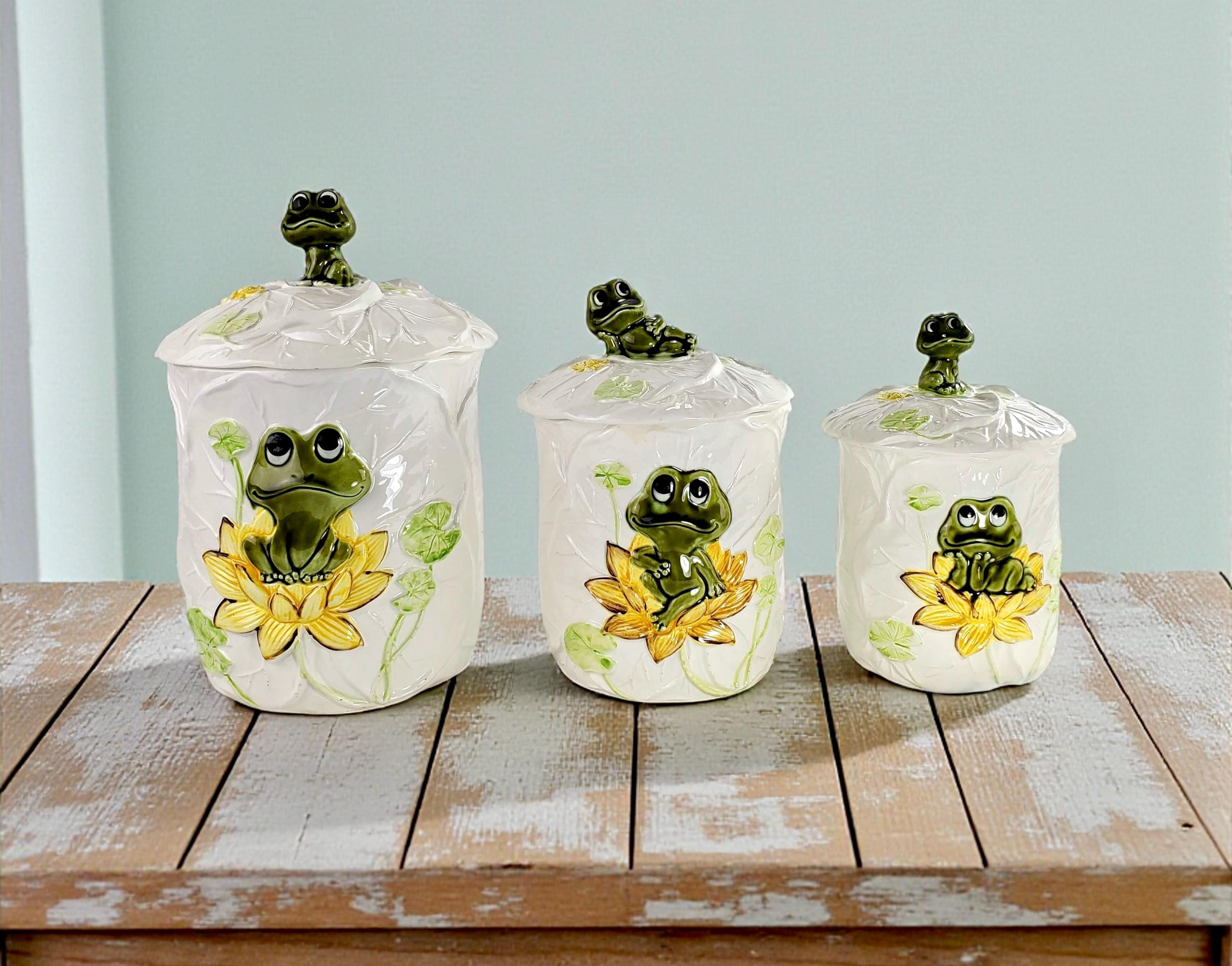 Vintage Sears & Roebuck Ceramic Neil the Frog Canisters - Set of 3