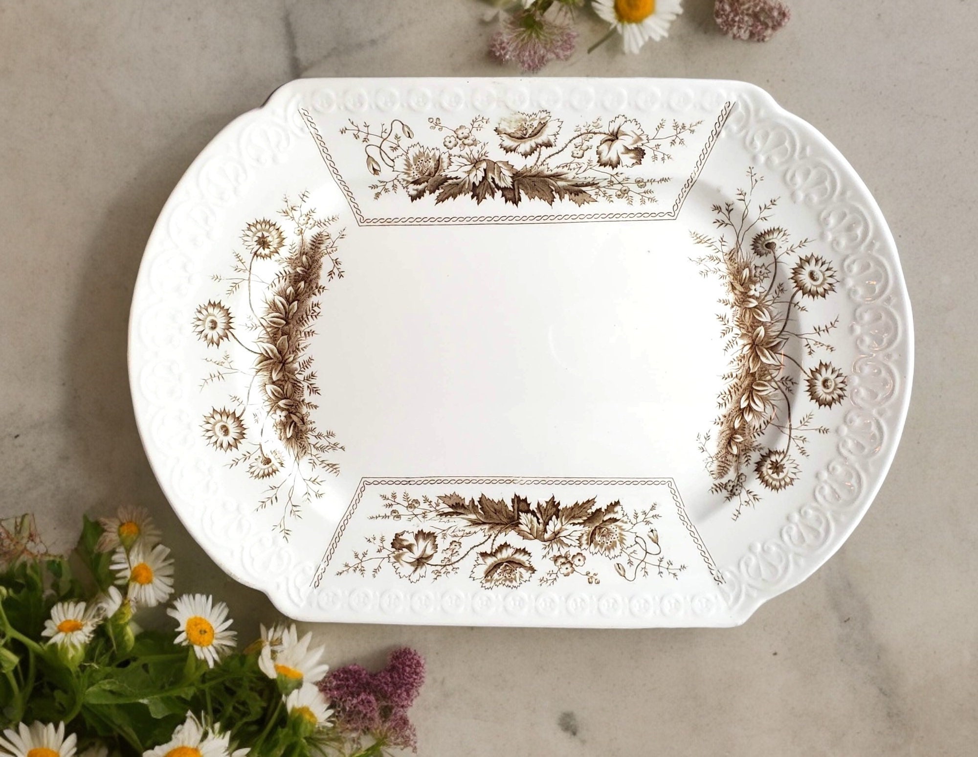 Antique Johnson Bros - Sylvan - Semi-porcelain Brown Flowers