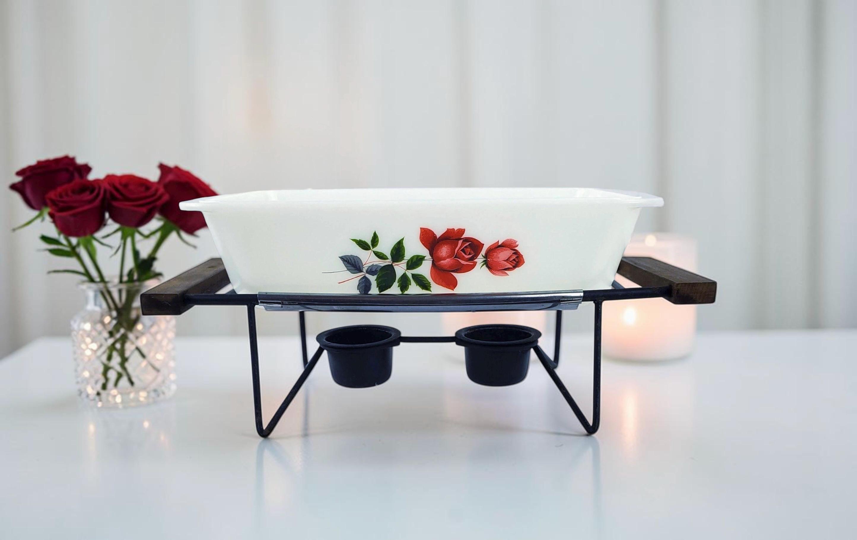 Vintage JAJ Pyrex June Rose Oblong Milk Glass Casserole Dish