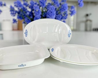 Vintage Corning Ware Blue Cornflower Roasting Platters P-19, P-21
