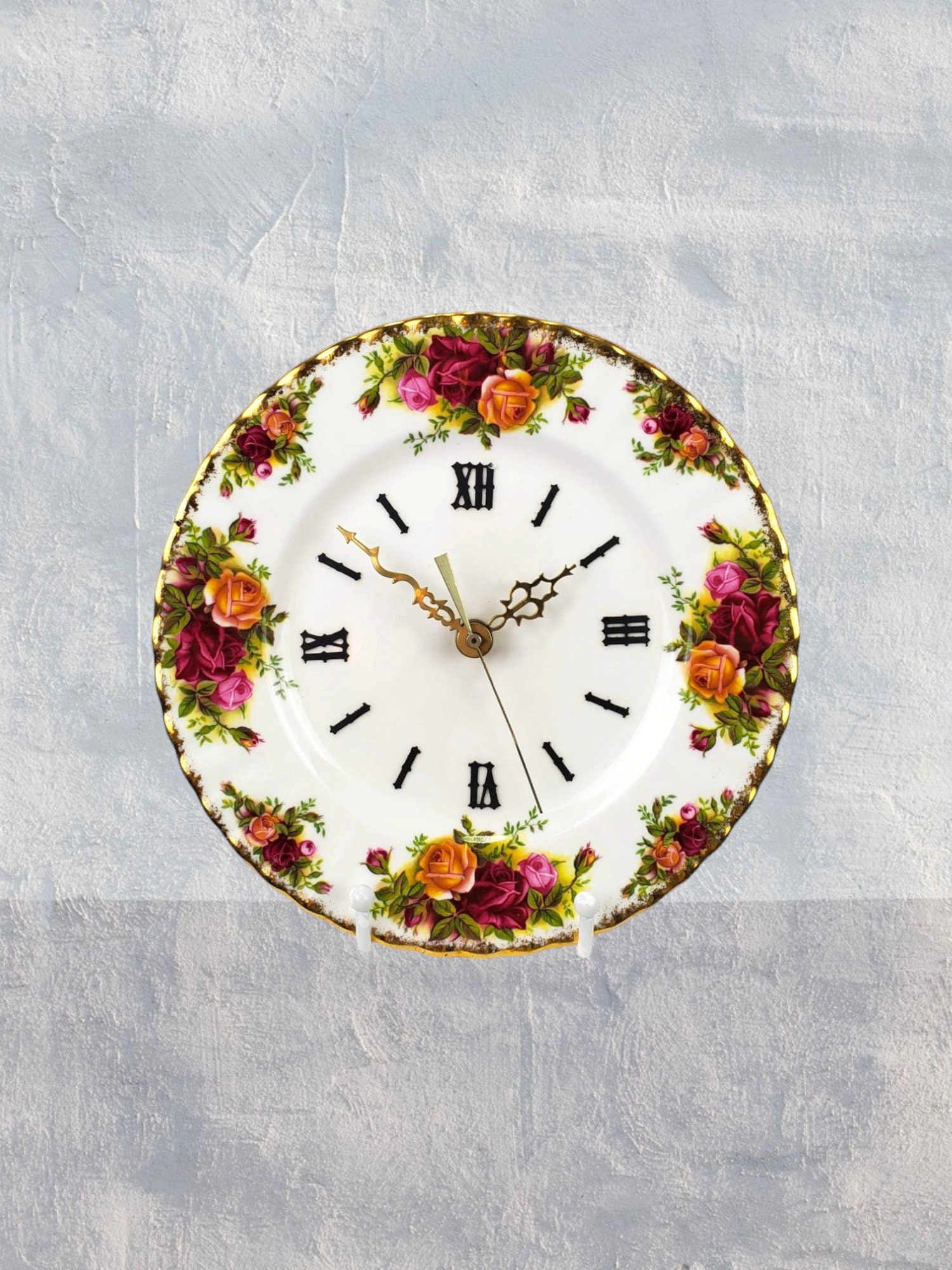 レアアンティーク oldカントリーローズお皿の時計英国製 レアアンティーク oldカントリーローズお皿の時計英国製 il_fullxfull