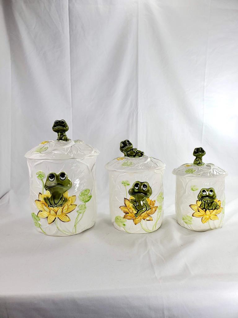 Vintage Sears & Roebuck Ceramic Neil the Frog Canisters - Set of 3