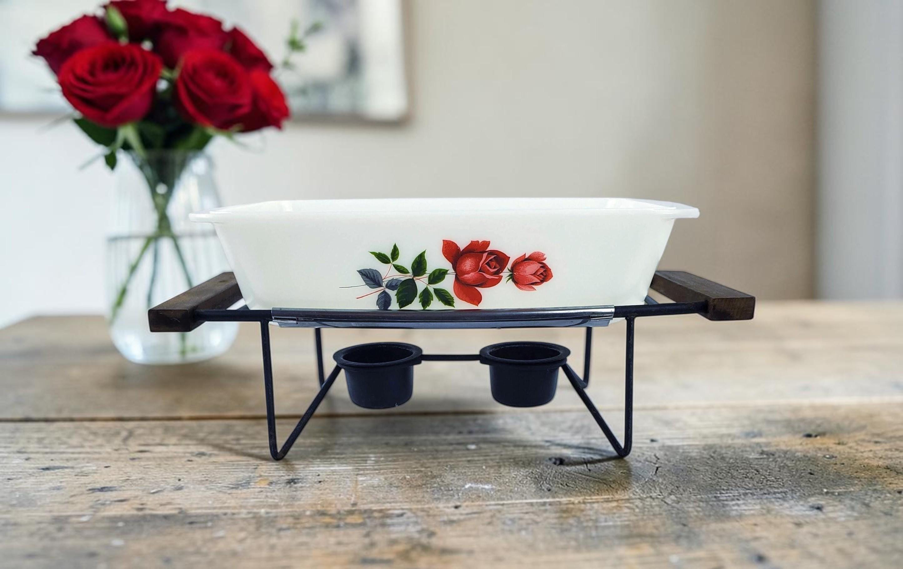 Vintage JAJ Pyrex June Rose Oblong Milk Glass Casserole Dish
