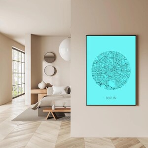 Affiche Carte de Berlin Minimaliste - Design Urbain Moderne dans un Cercle - Décoration Murale Capitale sur Fond Coloré