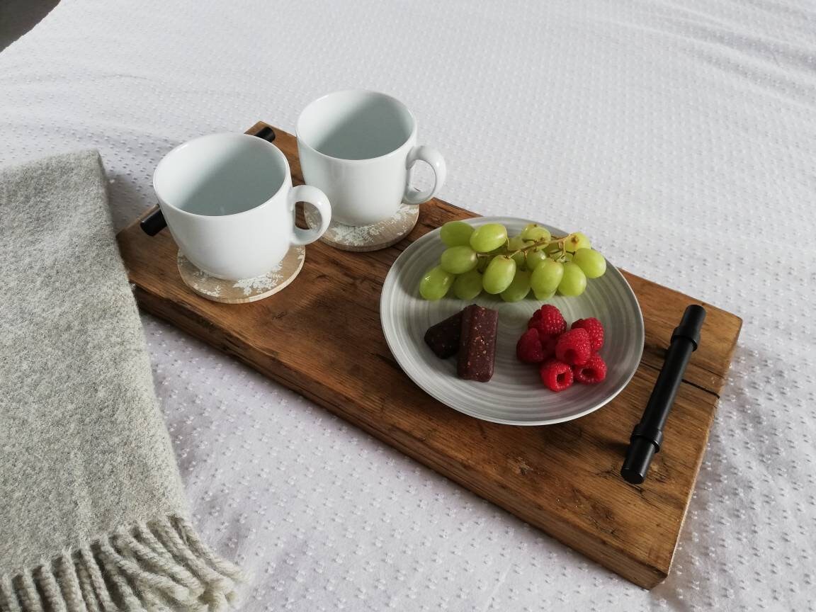 Rustic Reclaimed Wooden Tea Tray With Black Handles. Serving Etsy UK