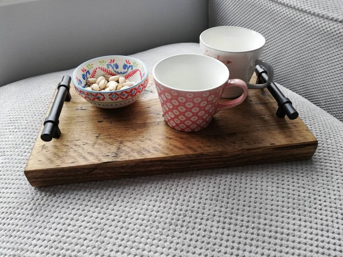 Rustic Reclaimed Wooden Tea Tray With Black Handles. Serving Etsy UK