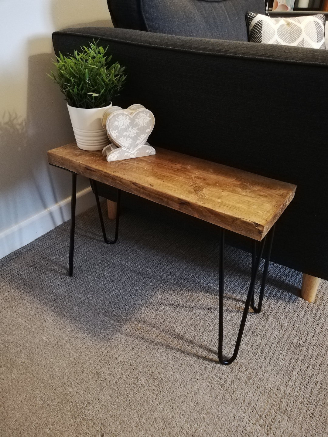 Rustic Solid Wood Side Coffee Table With Hairpin Legs. Etsy