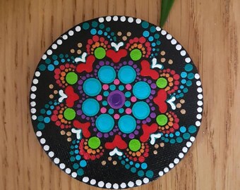 Handgemaltes Mandala Design runder Magnet