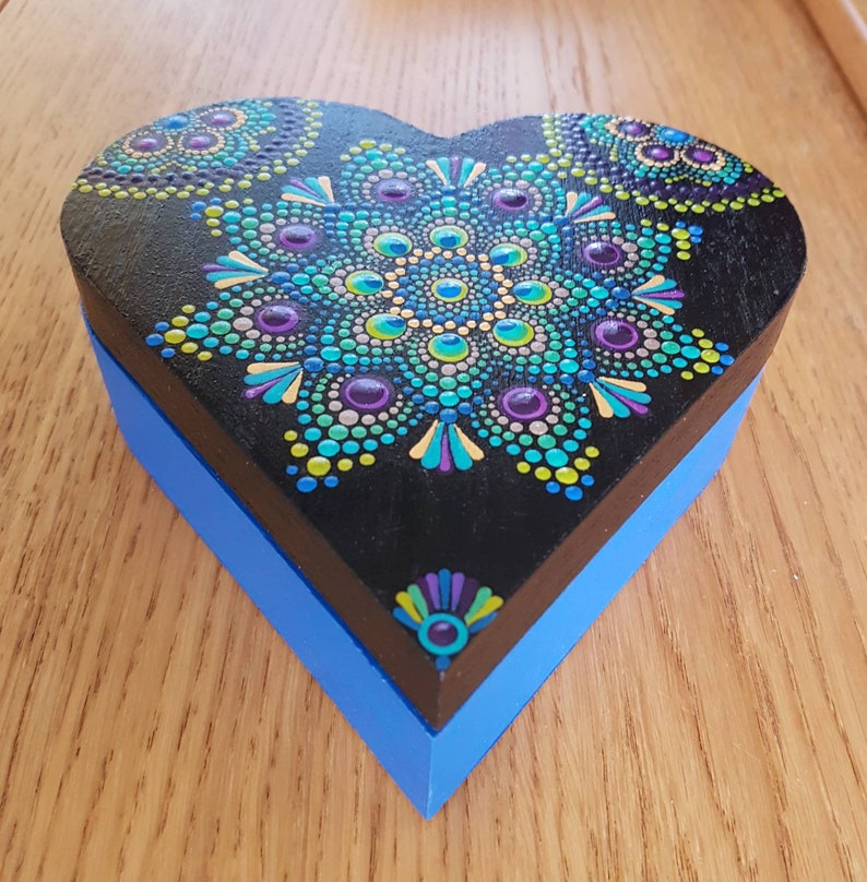 Peacock Inspired Handpainted Dot Mandala Heart Shaped Trinket Box - Etsy
