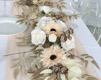 chemin de table fleurs, décoration de table, pièce maîtresse chemin de table fleur décoration de mariage baby shower anniversaire
