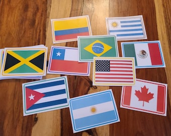 Banderas de las Américas, Banderas de América del Norte, Banderas de América del Sur, Banderas de América Central, Tarjetas educativas, Juegos de aprendizaje imprimibles