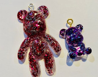 Glitter Resin Teddy Bear - Llavero, Pendientes, Colores colgantes personalizables