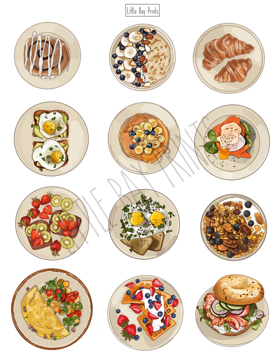Breakfast Stickers PNG Files Clipart INSTANT DOWNLOAD | Etsy