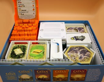 Organizer for Catan + Cities & Knights + 5-6 Player Extensions with Player Trays and Resource Card Trays Player Pieces Storage. 3D Printed.