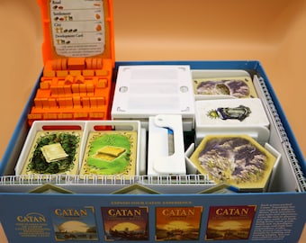 Organizer for Catan + Cities & Knights + 5-6 Player Extensions with Player Trays and Resource Card Tray for Catan 4th and 5th Edition Only