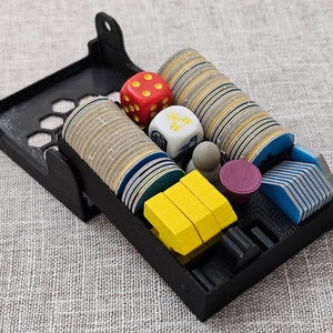 Docks, Numbers, Dice, Robber, Barbarian, Merchant, Metropolis, Tokens Holder for Catan and Cities & Knights and 6 Player Extensions with Lid
