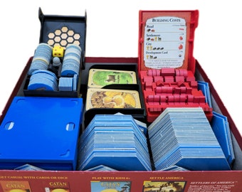 Organizer for Catan+Seafarers + 5-6 Player Extensions with Player Trays and Resource Card Trays. 3D Printed.