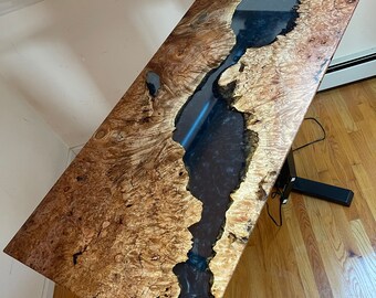 Desk, standing desk, coffee table in Big Leaf Maple Burl and epoxy