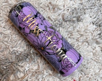 Purple floral glitter tumbler, wildflower tumbler, birthday gift for sister, bridal party gift for bridesmaid, thoughtful gift for mom