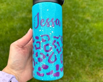 Leopard Glitter tumbler, personalized cup for girls, glitter water bottle for kids, birthday gift for daughter, back to school cup