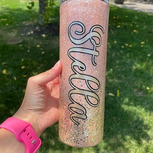 Personalized rose gold glitter tumbler, custom tumbler, Birthday gift for sister, graduation gift for niece, gold ombré cup