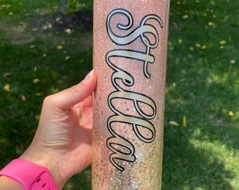 Personalized rose gold glitter tumbler, custom tumbler, Birthday gift for sister, graduation gift for niece, gold ombré cup