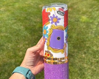 Friends glitter tumbler, birthday gift for sister, friends fan art tumbler, anniversary gift for girlfriend, friends fan gift