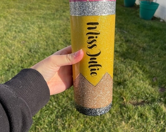 Pencil tumbler for teacher, personalized glitter pencil cup, Teacher appreciation gift for teacher, Christmas gift for teacher