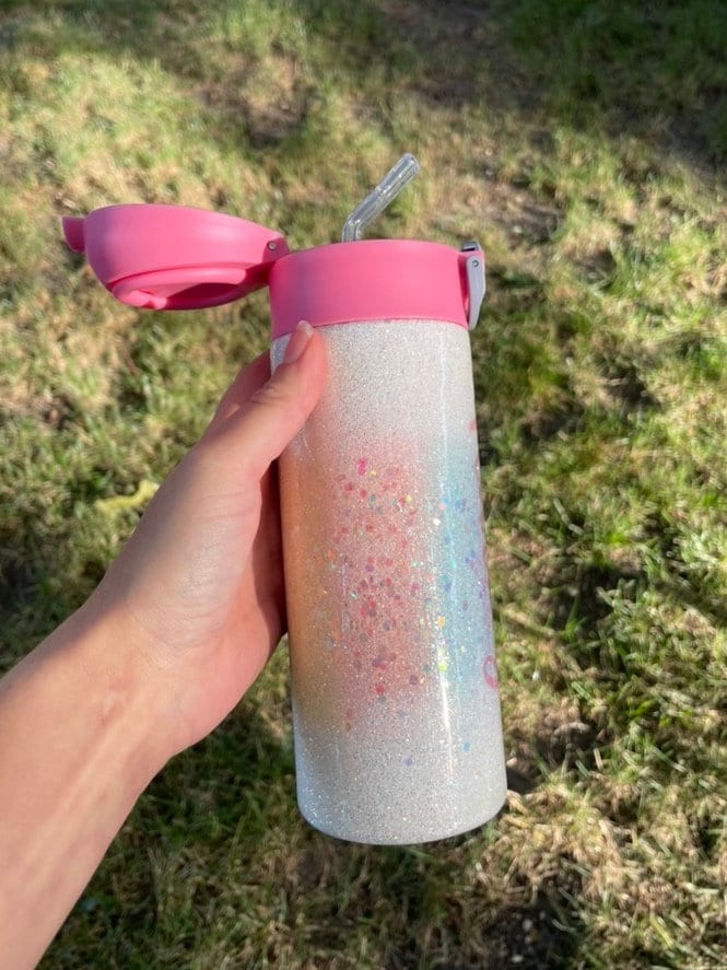 Glitter tumbler, kid water bottle, personalized water bottle, back to school cup, birthday gift for girl, unicorn tumbler, cup with straw