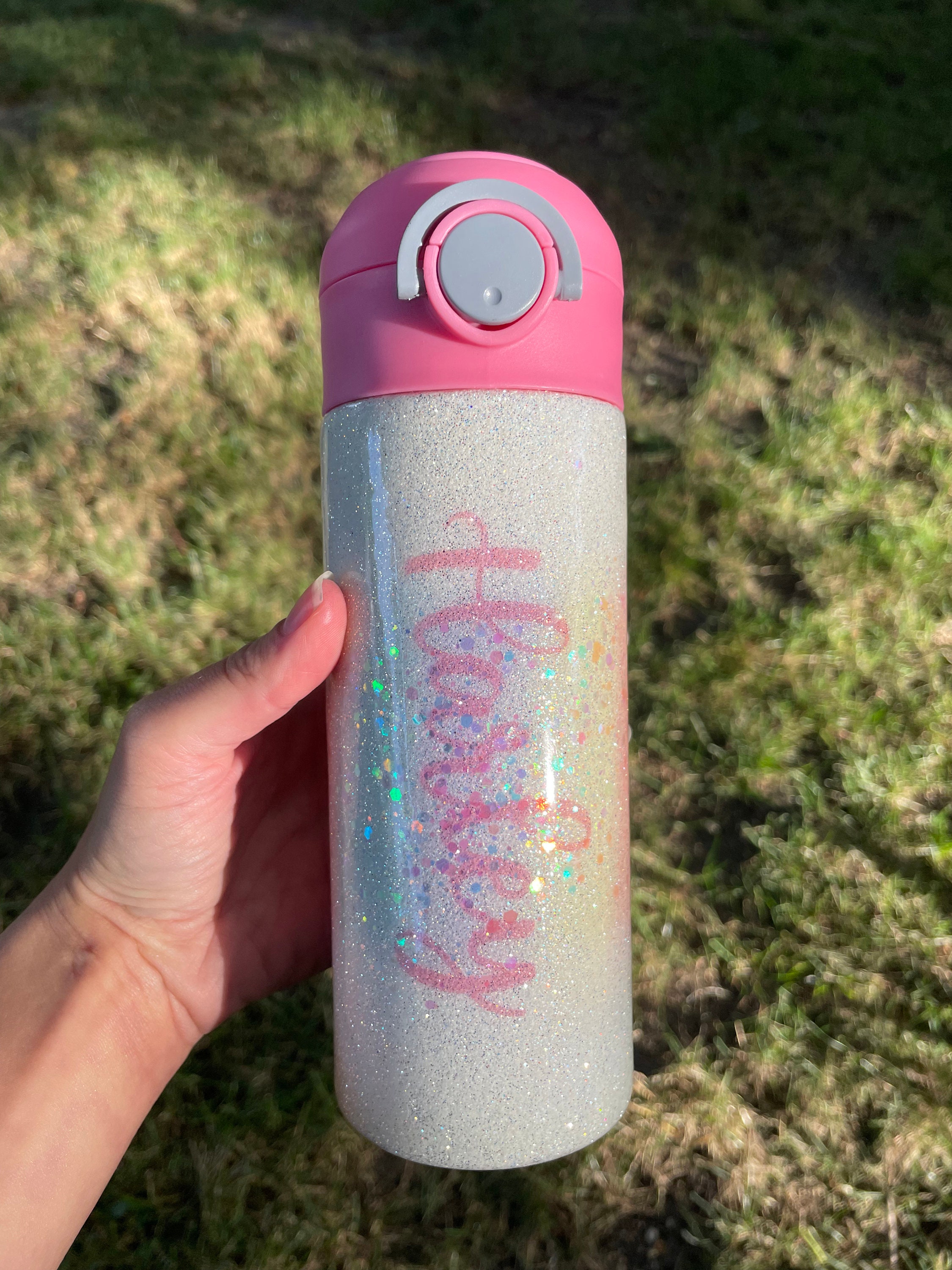 Glitter tumbler, kid water bottle, personalized water bottle, back to school cup, birthday gift for girl, unicorn tumbler, cup with straw