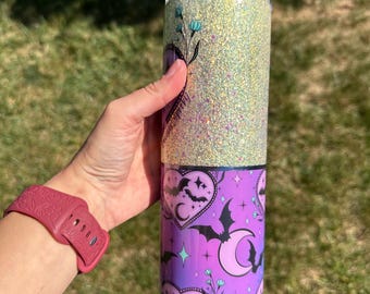 Goth glitter tumbler, halloween gift for teen, spooky season tumbler, birthday gift for sister, bats cup, goth Valentine’s Day gift
